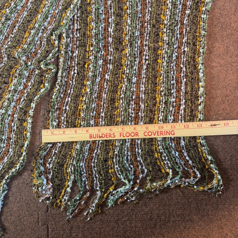 Boho Multi Color Striped Open Knit Fringe Scarf Earth Tones Retro Mesh Accessory